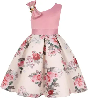 2-9T Girls Kids Striped Floral Ruffles Flower Dress Ball Gown Party Formal Dresses