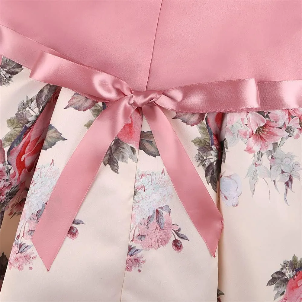 2-9T Girls Kids Striped Floral Ruffles Flower Dress Ball Gown Party Formal Dresses