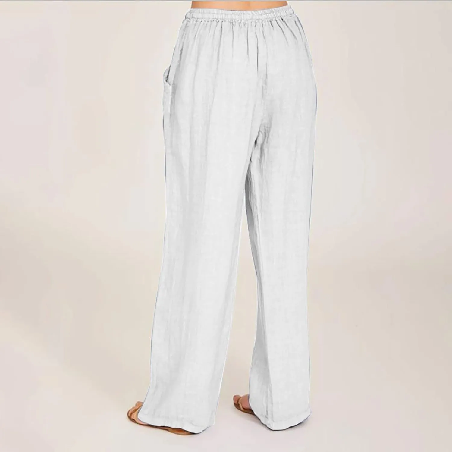 2024 Fashion Cotton Linen Pants Women's Summer Casual Drawstring Wide Leg Palazzo Pants Loose Comfy Trousers Pockets