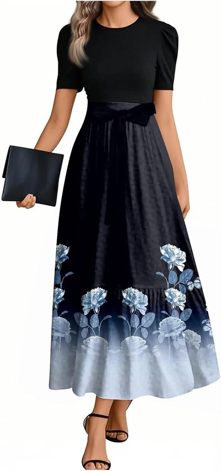2025 Boho Dresses for Women, Beach Flower Print Maxi Womens Jumpsuit Elegant Bow High Waisted Womens Romper