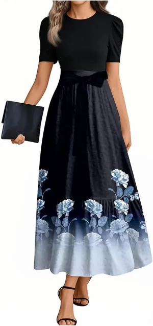 2025 Boho Dresses for Women, Beach Flower Print Maxi Womens Jumpsuit Elegant Bow High Waisted Womens Romper