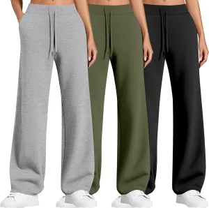 3 Pack Women Wide Leg Sweatpants Drawstring Waist Baggy Joggers Loose Causal Yoga Lounge Pants with Pockets