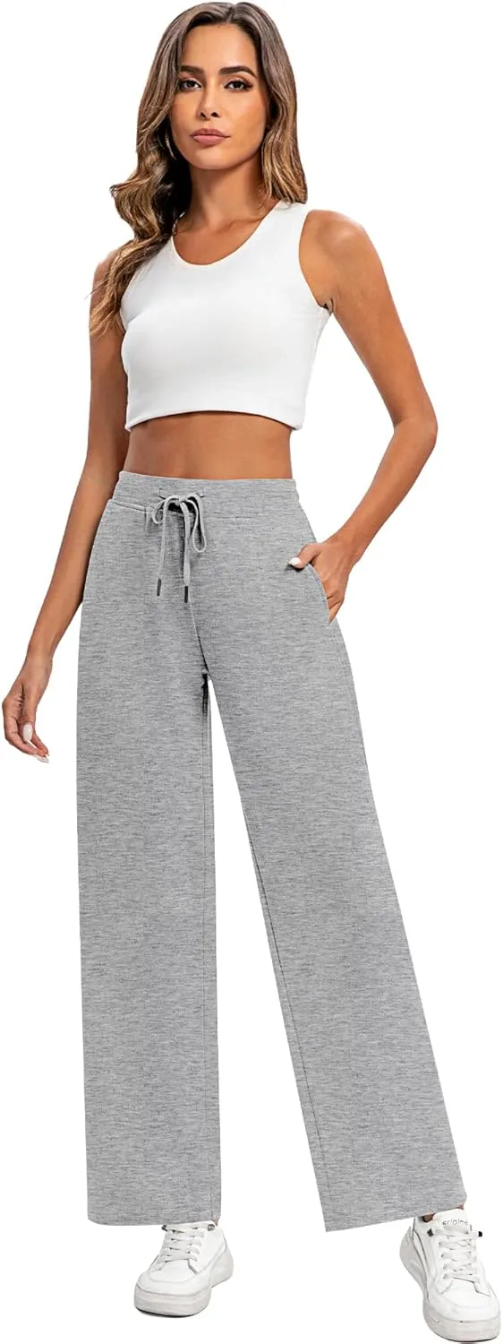 3 Pack Women Wide Leg Sweatpants Drawstring Waist Baggy Joggers Loose Causal Yoga Lounge Pants with Pockets