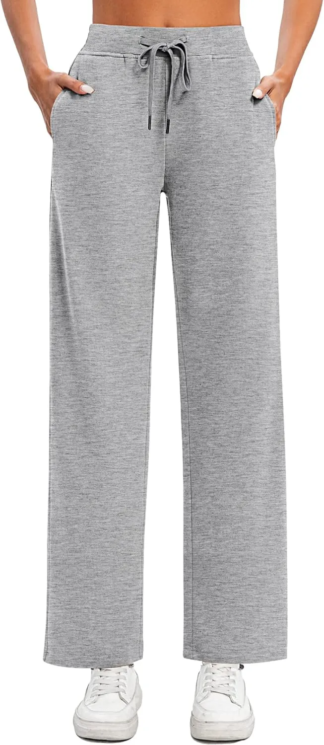 3 Pack Women Wide Leg Sweatpants Drawstring Waist Baggy Joggers Loose Causal Yoga Lounge Pants with Pockets