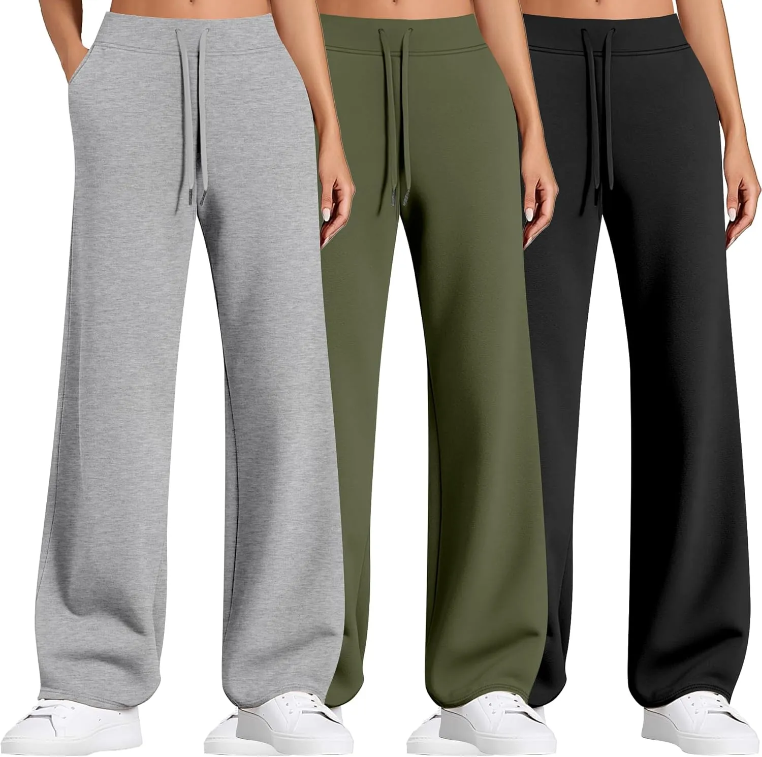 3 Pack Women Wide Leg Sweatpants Drawstring Waist Baggy Joggers Loose Causal Yoga Lounge Pants with Pockets