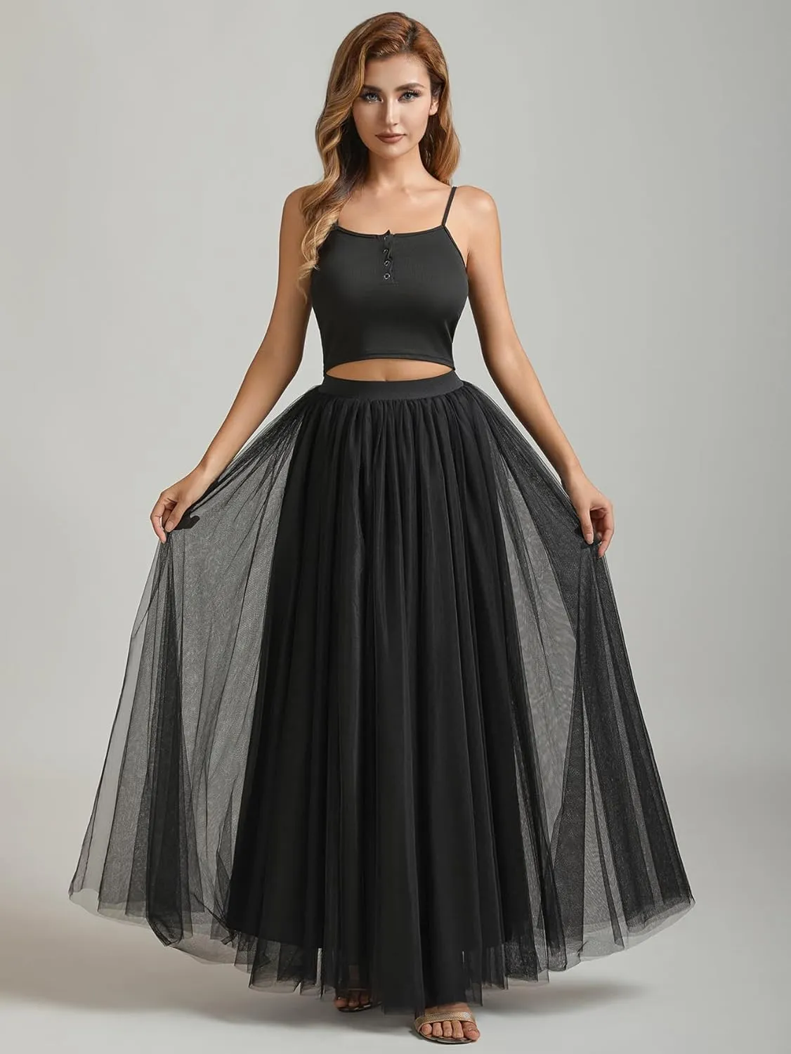 A line Tulle Skirt Long Maxi for Party Prom
