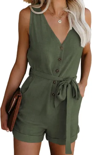 Acelitt Womens Casual Summer Crewneck Ruffle Sleeveless Rompers, XS-XXL