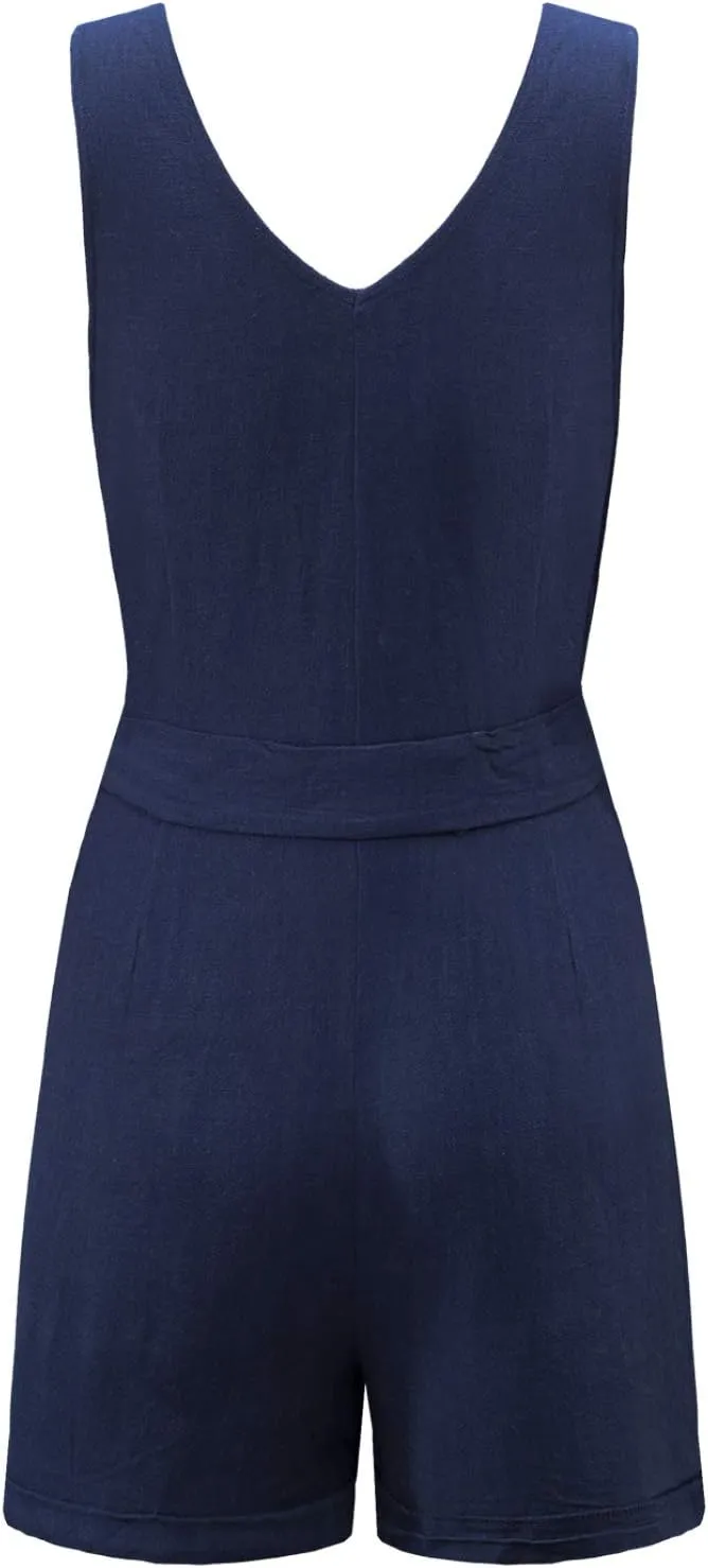 Acelitt Womens Casual Summer Crewneck Ruffle Sleeveless Rompers, XS-XXL