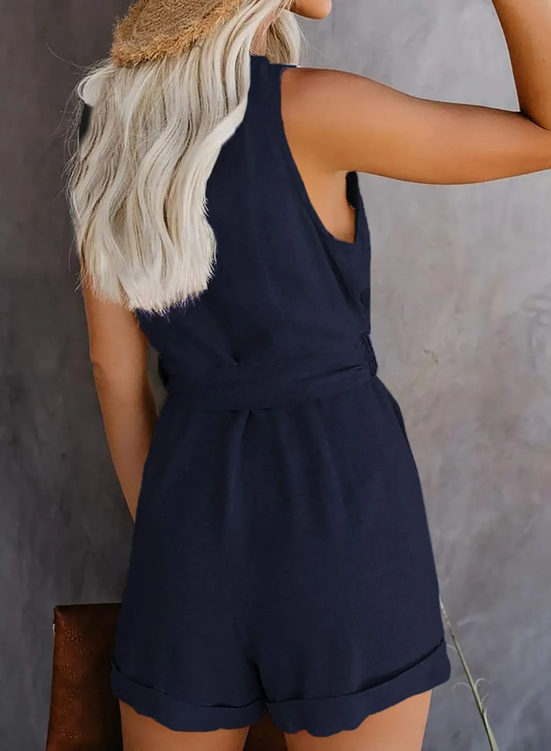 Acelitt Womens Casual Summer Crewneck Ruffle Sleeveless Rompers, XS-XXL
