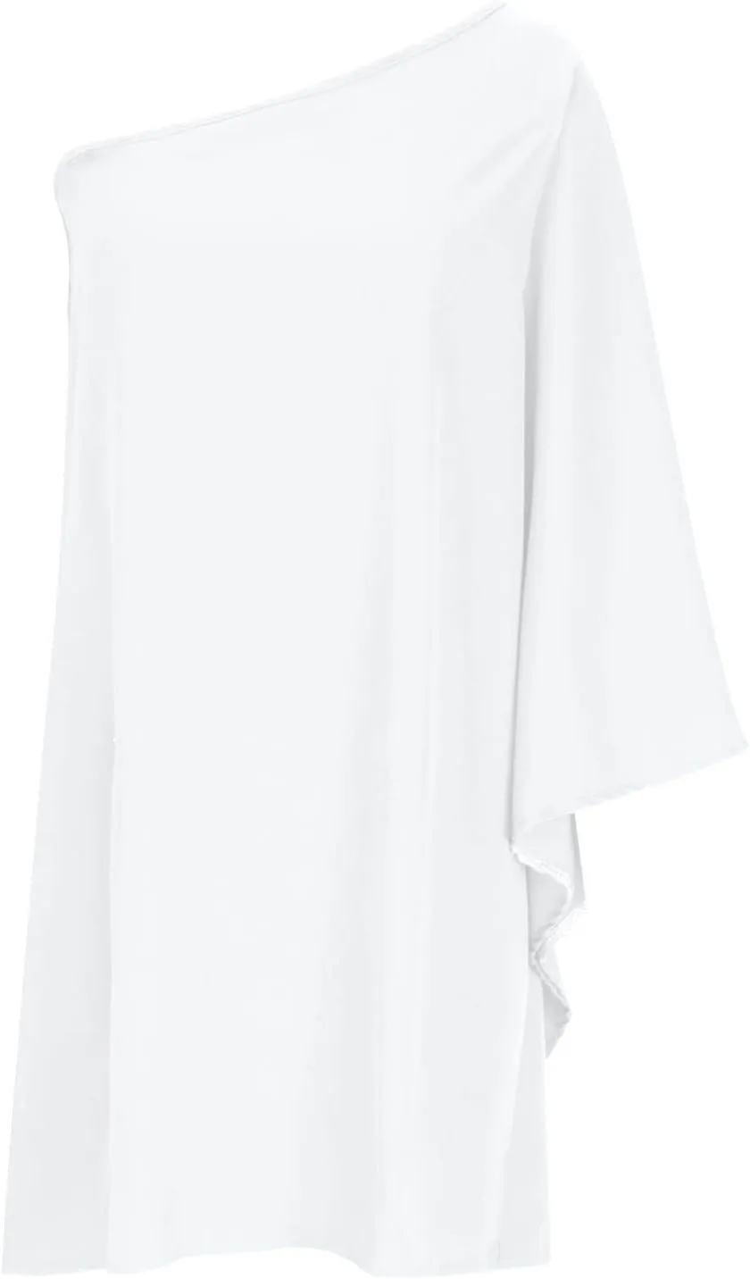 ADHOWBEW Summer Dress for Women,Fashion One Shoulder Batwing Sleeve Mini Dress Loose Fit Casual Flowy Floral Print Cute Dress
