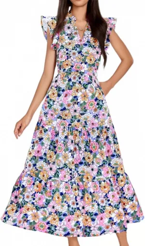 ADHOWBEW Womens Summer Dress Floral Print Smocked Waist Tie Short Sleeve Elegant Flowy Sexy Casual Dresses