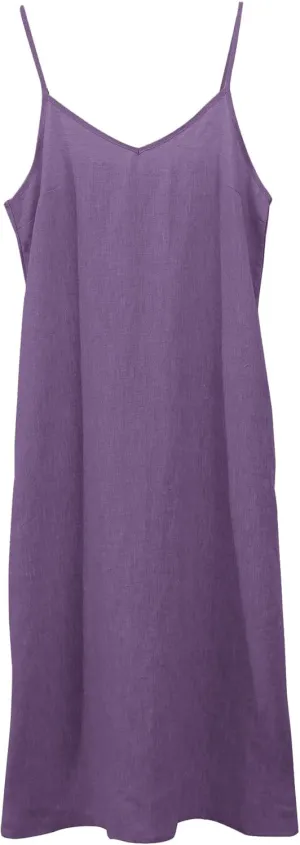 Amazhiyu Womens Pure Linen Summer V Neck Midi Spaghetti Strap Slip Dress with Pockets