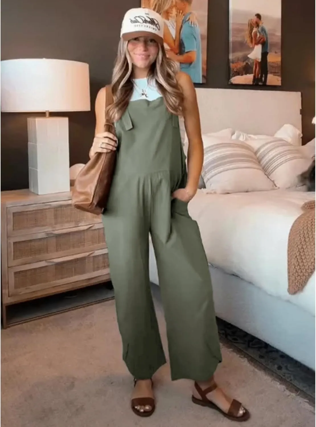 AMEBELLE Women's Sleeveless Cotton Linen Overalls Rompers Baggy Wide Leg Jumpsuits