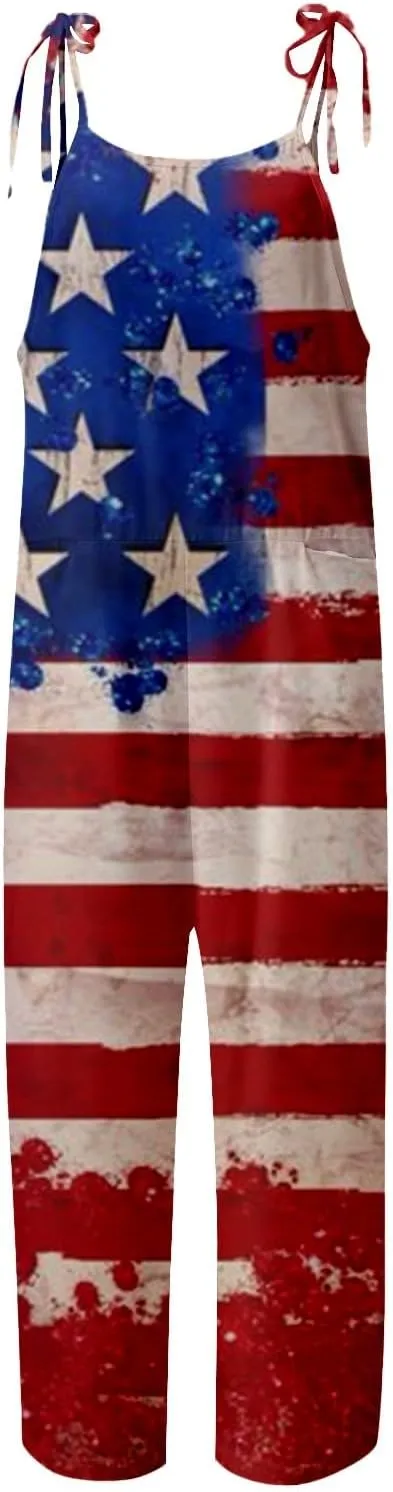 American Flag Overalls Fourth of July Outfit Women Loose Fit Rompers Casual 2025 Summer 4th of July Pants Bib Jumpsuit