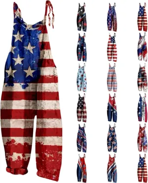 American Flag Overalls Fourth of July Outfit Women Loose Fit Rompers Casual 2025 Summer 4th of July Pants Bib Jumpsuit