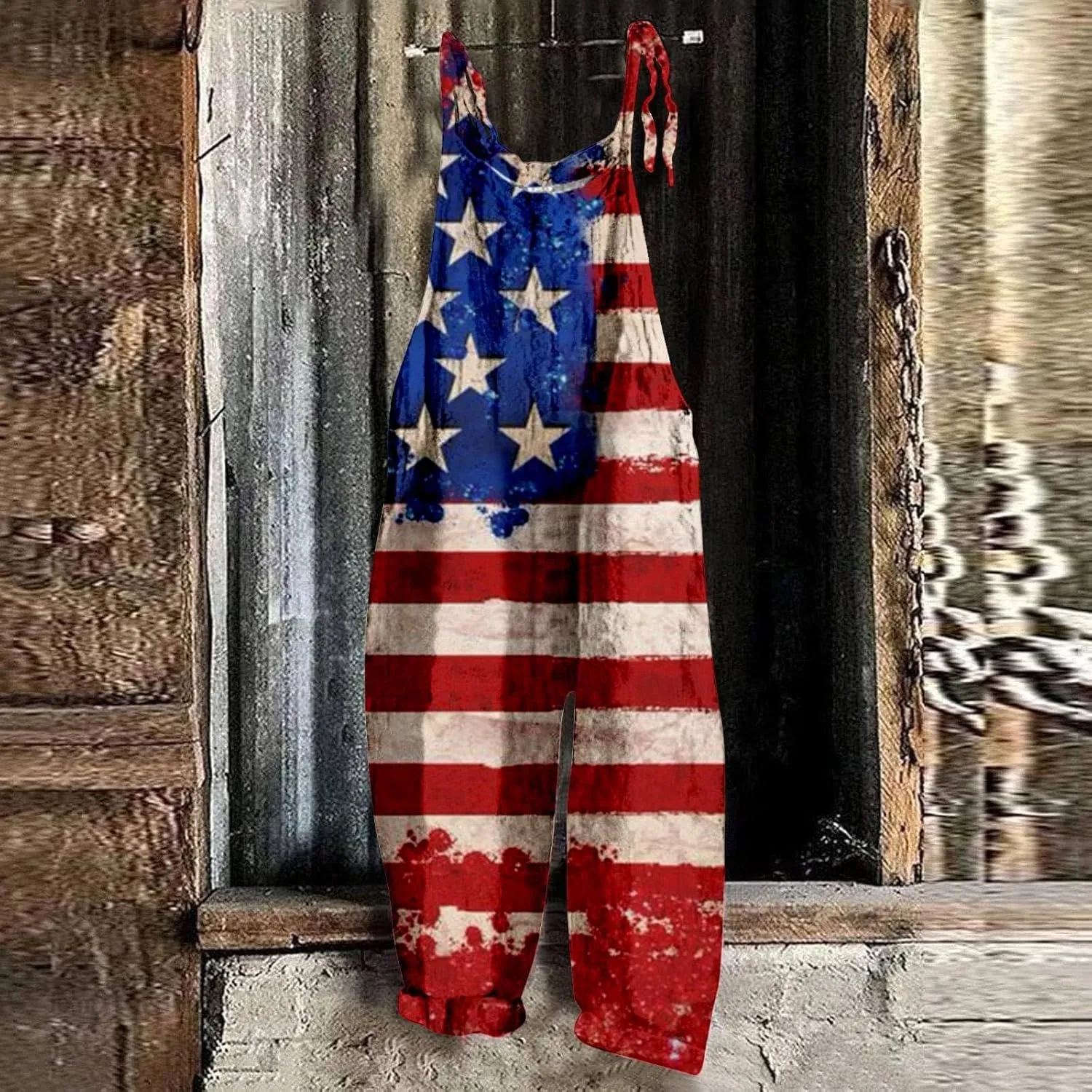 American Flag Overalls Fourth of July Outfit Women Loose Fit Rompers Casual 2025 Summer 4th of July Pants Bib Jumpsuit