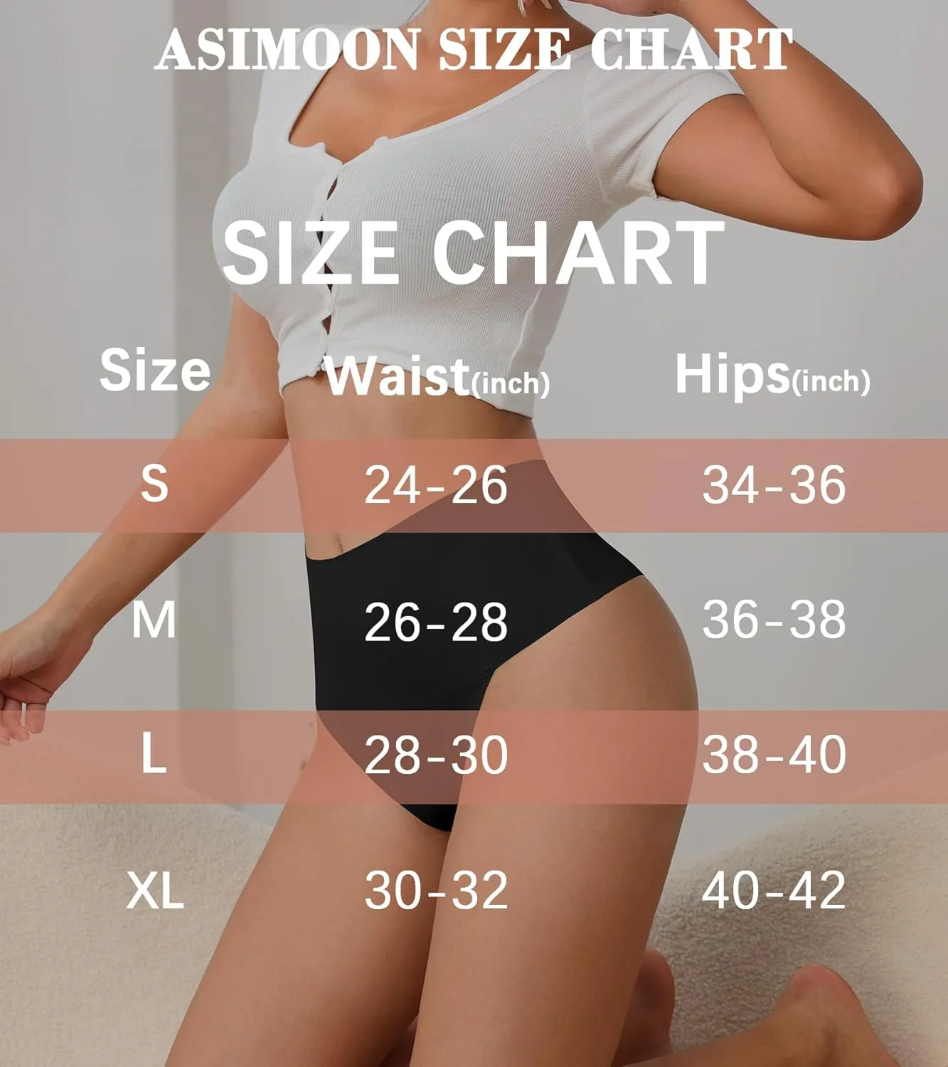 ASIMOON High Waisted Thongs Underwear for Women Seamless Underwear Ladies Soft No Show High Cut Panties 6 Pack