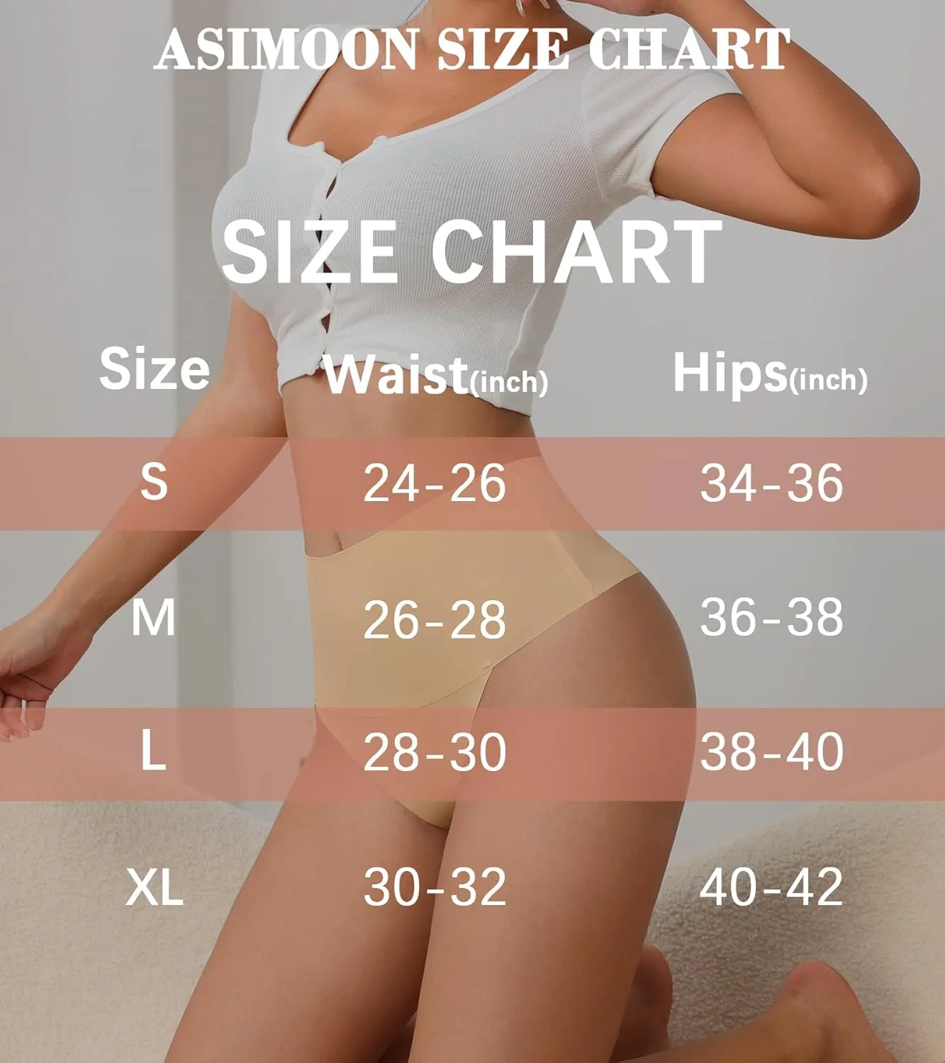 ASIMOON High Waisted Thongs Underwear for Women Seamless Underwear Ladies Soft No Show High Cut Panties 6 Pack