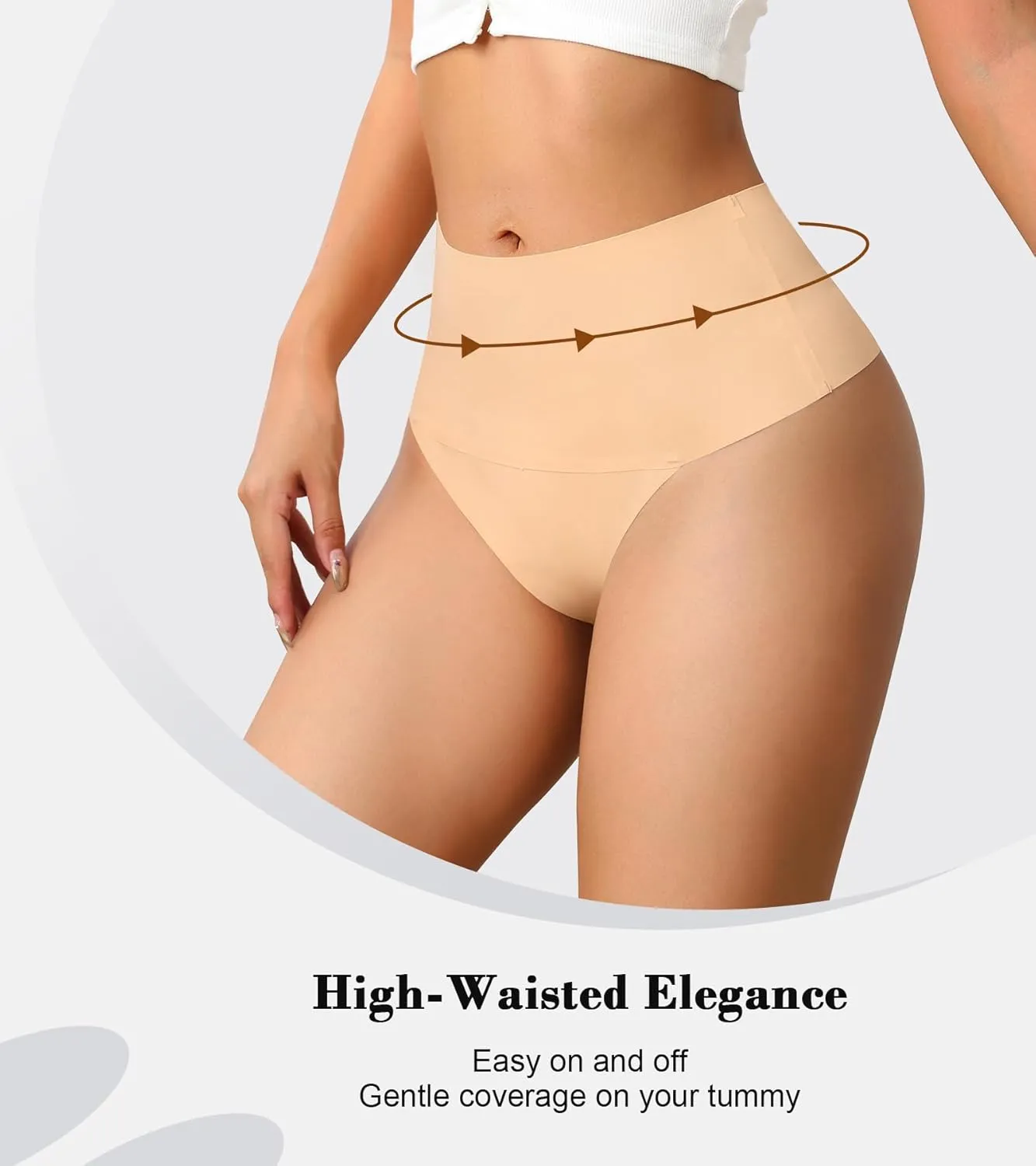 ASIMOON High Waisted Thongs Underwear for Women Seamless Underwear Ladies Soft No Show High Cut Panties 6 Pack