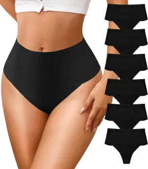 ASIMOON High Waisted Thongs Underwear for Women Seamless Underwear Ladies Soft No Show High Cut Panties 6 Pack