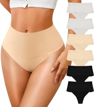 ASIMOON High Waisted Thongs Underwear for Women Seamless Underwear Ladies Soft No Show High Cut Panties 6 Pack