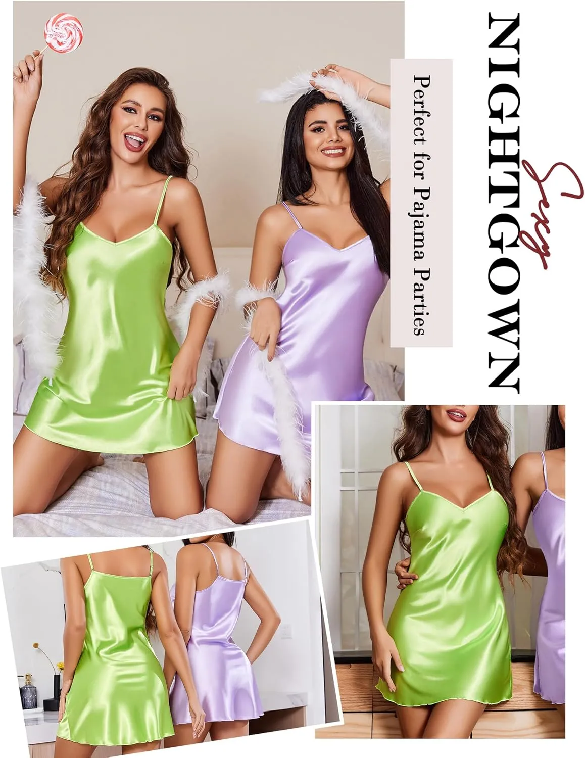 Avidlove Satin Nightgowns for Women Babydoll Lingerie Slip Dress Sexy Sleepwear V Neck Nighty Chemise