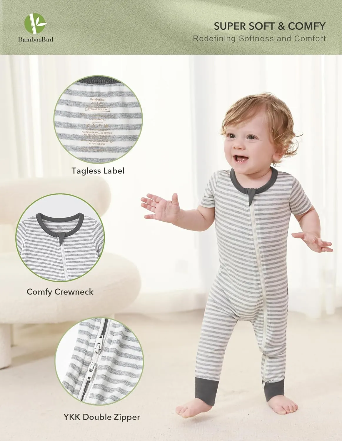 Baby Girl Boy Romper Newborn Infant Unisex short Sleeve Zipper Pajama Jumpsuit Toddlers Two-Piece PJ