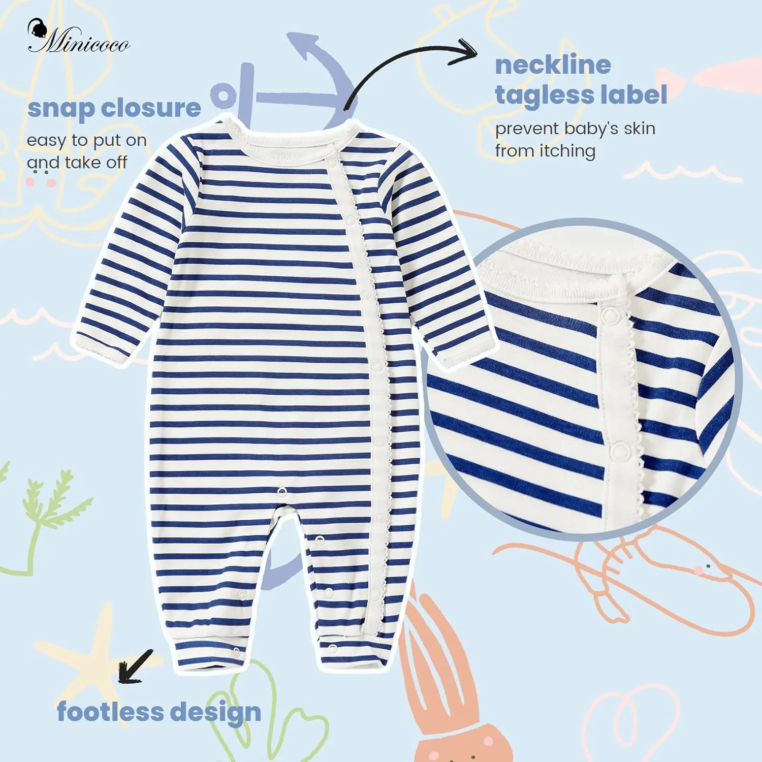 Baby Girls 100% Cotton Long Sleeve Rompers Footless Jumpsuits One-Piece Outfits