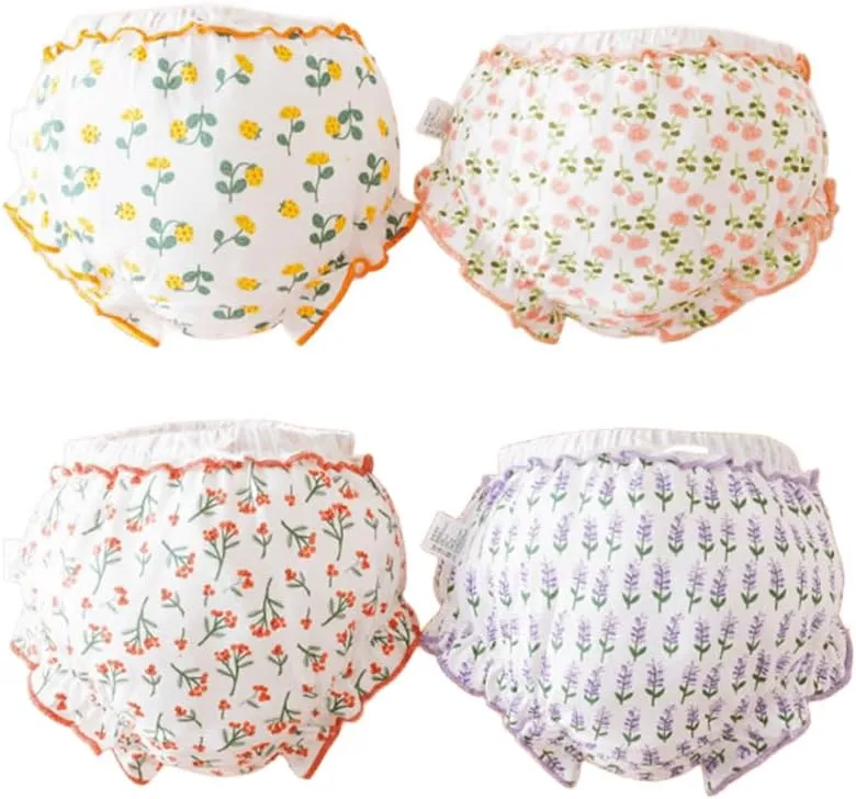 Baby Girls Shorts 4 Pack Toddler Bloomers Cotton Infant Ruffle Short Pants Summer Cute Diaper Covers