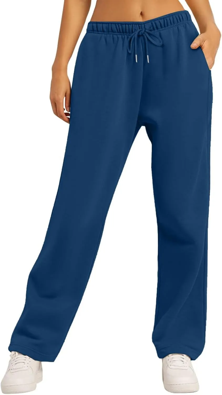 Baggy Casual Sweatpants for Women Wide Straight Leg Drawstring High Waist Pants Workout Jogger Trousers with Pockets