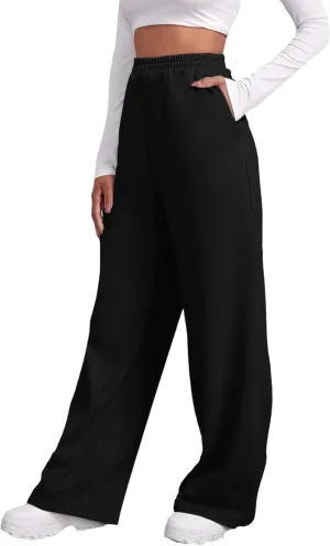 Baggy Casual Sweatpants for Women Wide Straight Leg Drawstring High Waist Pants Workout Jogger Trousers with Pockets