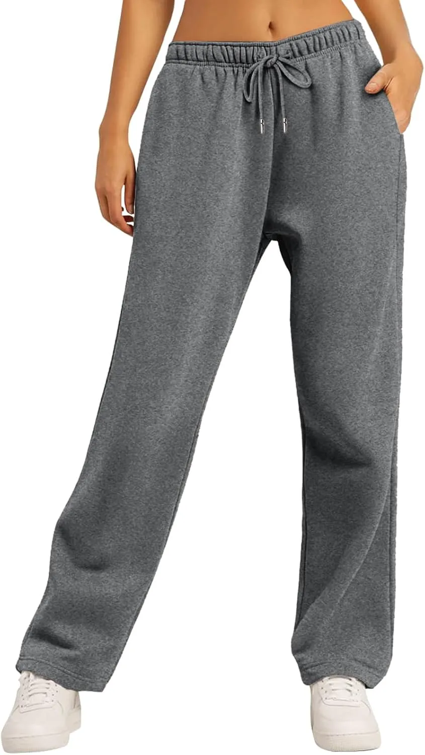 Baggy Casual Sweatpants for Women Wide Straight Leg Drawstring High Waist Pants Workout Jogger Trousers with Pockets