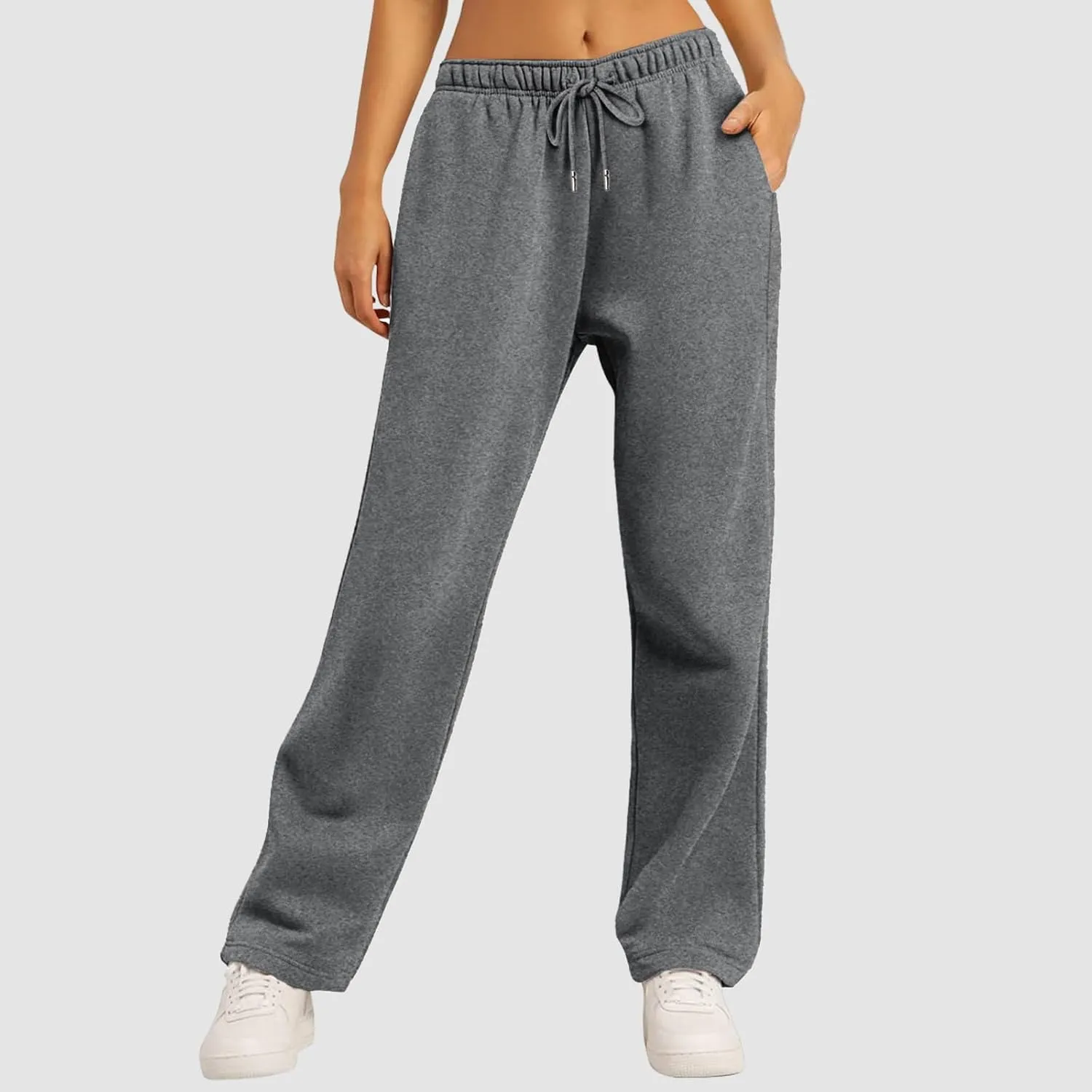 Baggy Casual Sweatpants for Women Wide Straight Leg Drawstring High Waist Pants Workout Jogger Trousers with Pockets