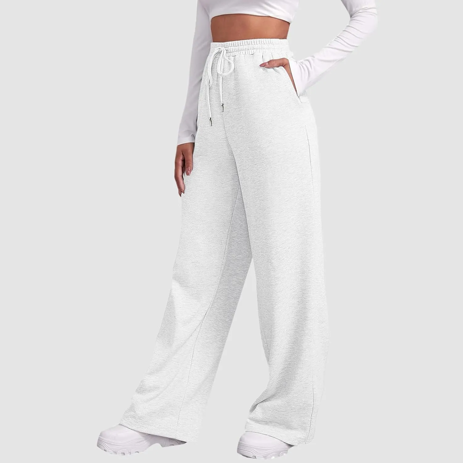 Baggy Casual Sweatpants for Women Wide Straight Leg Drawstring High Waist Pants Workout Jogger Trousers with Pockets