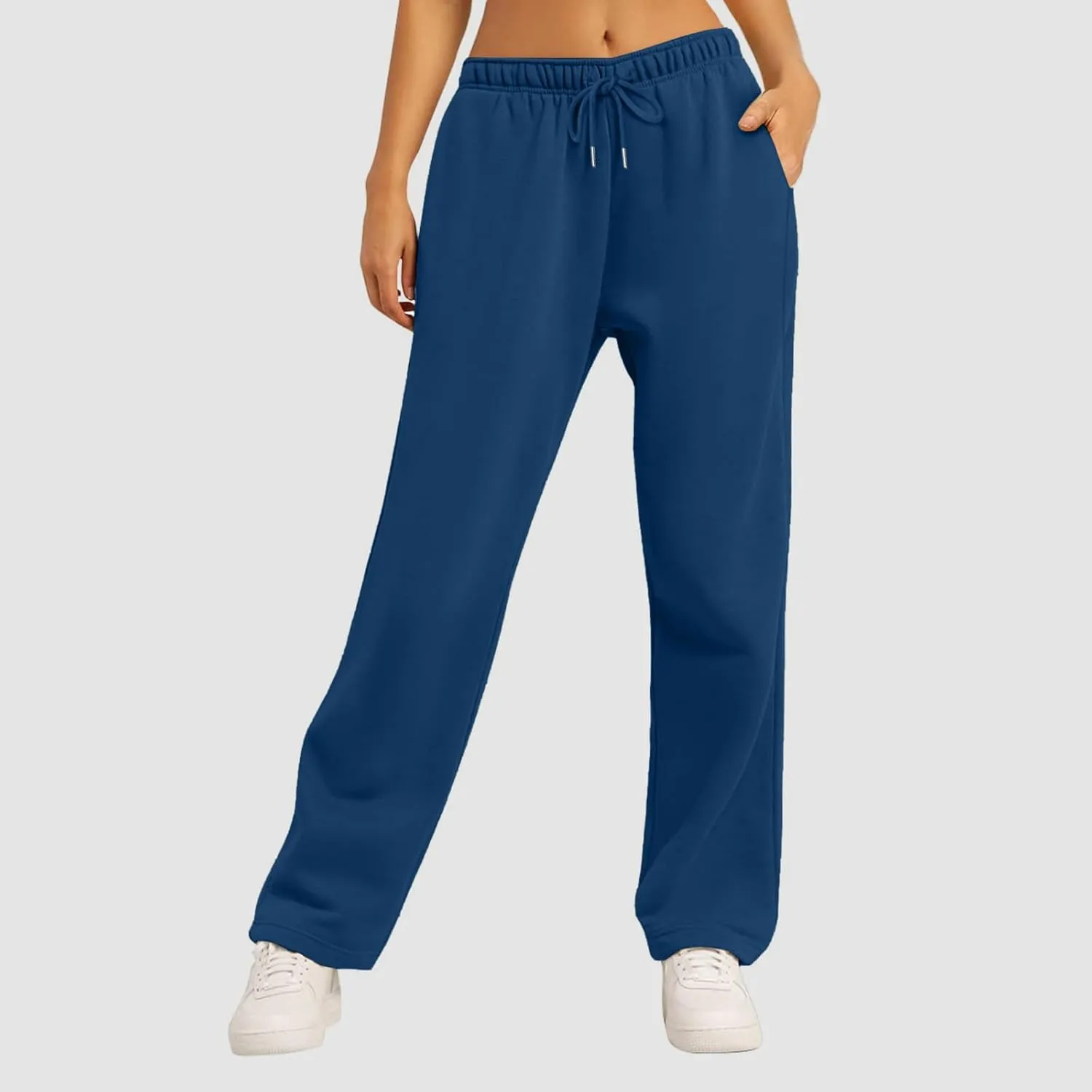 Baggy Casual Sweatpants for Women Wide Straight Leg Drawstring High Waist Pants Workout Jogger Trousers with Pockets