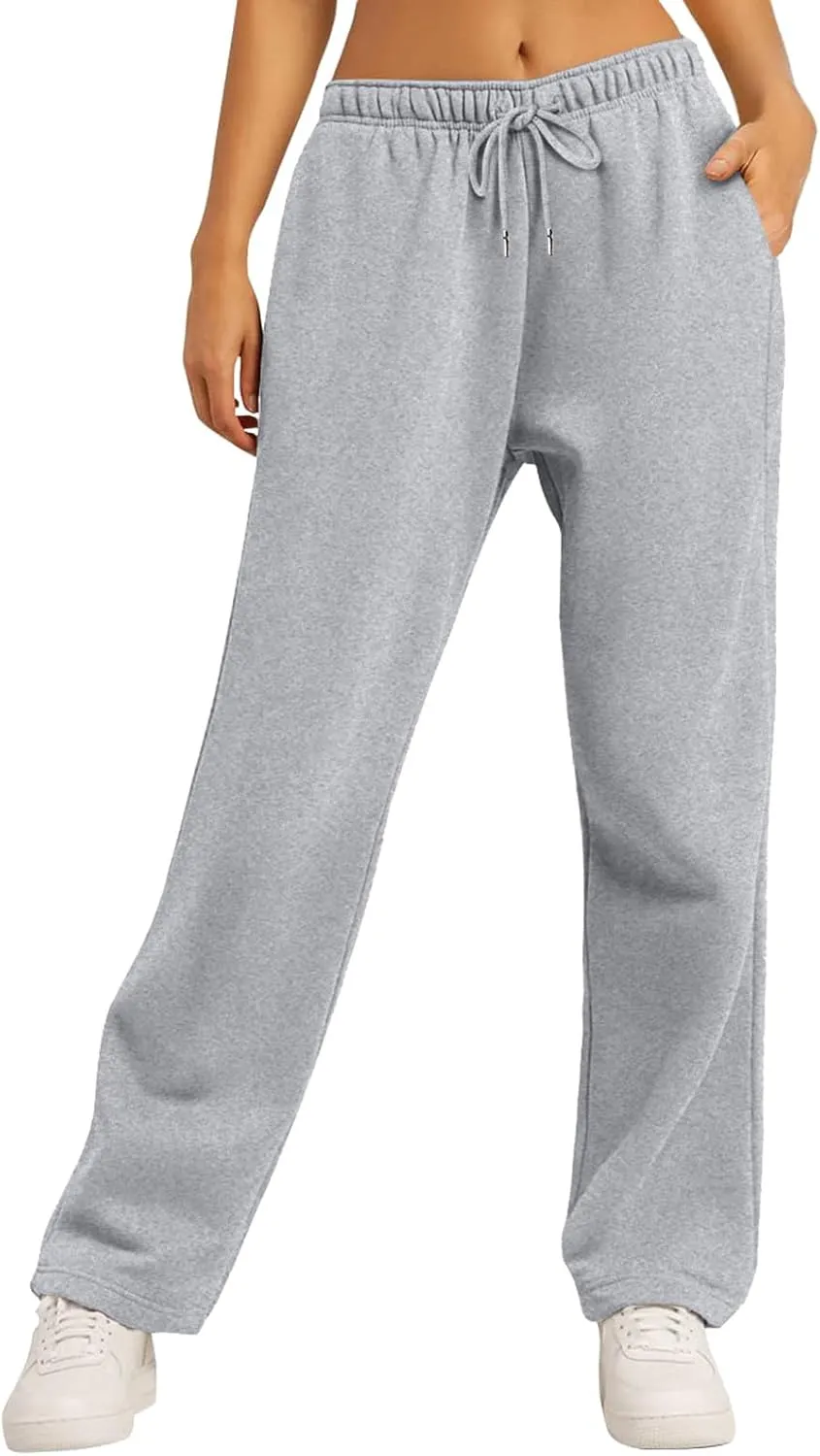 Baggy Casual Sweatpants for Women Wide Straight Leg Drawstring High Waist Pants Workout Jogger Trousers with Pockets