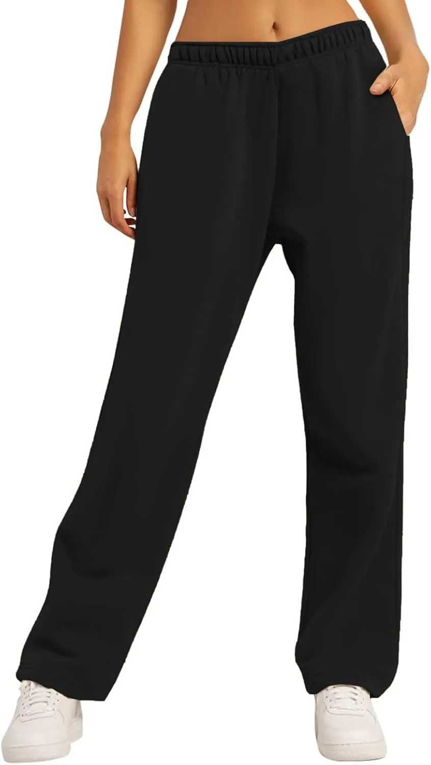 Baggy Casual Sweatpants for Women Wide Straight Leg Drawstring High Waist Pants Workout Jogger Trousers with Pockets