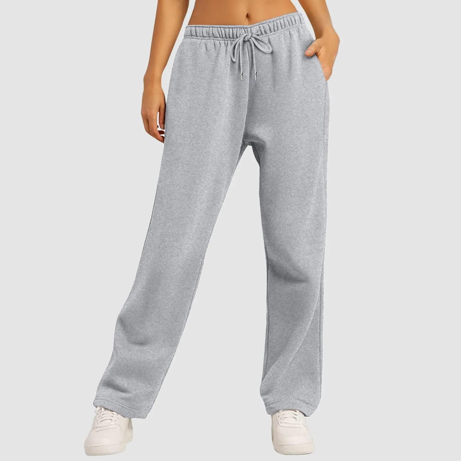 Baggy Casual Sweatpants for Women Wide Straight Leg Drawstring High Waist Pants Workout Jogger Trousers with Pockets