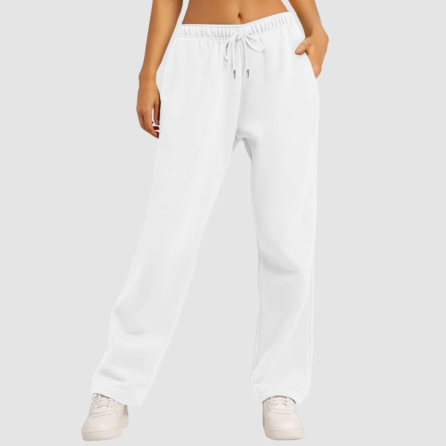 Baggy Casual Sweatpants for Women Wide Straight Leg Drawstring High Waist Pants Workout Jogger Trousers with Pockets