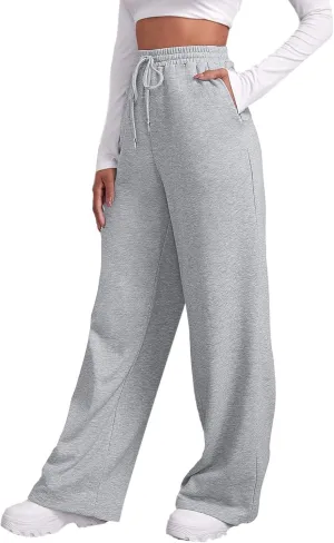Baggy Casual Sweatpants for Women Wide Straight Leg Drawstring High Waist Pants Workout Jogger Trousers with Pockets