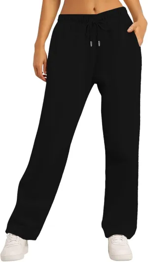 Baggy Casual Sweatpants for Women Wide Straight Leg Drawstring High Waist Pants Workout Jogger Trousers with Pockets