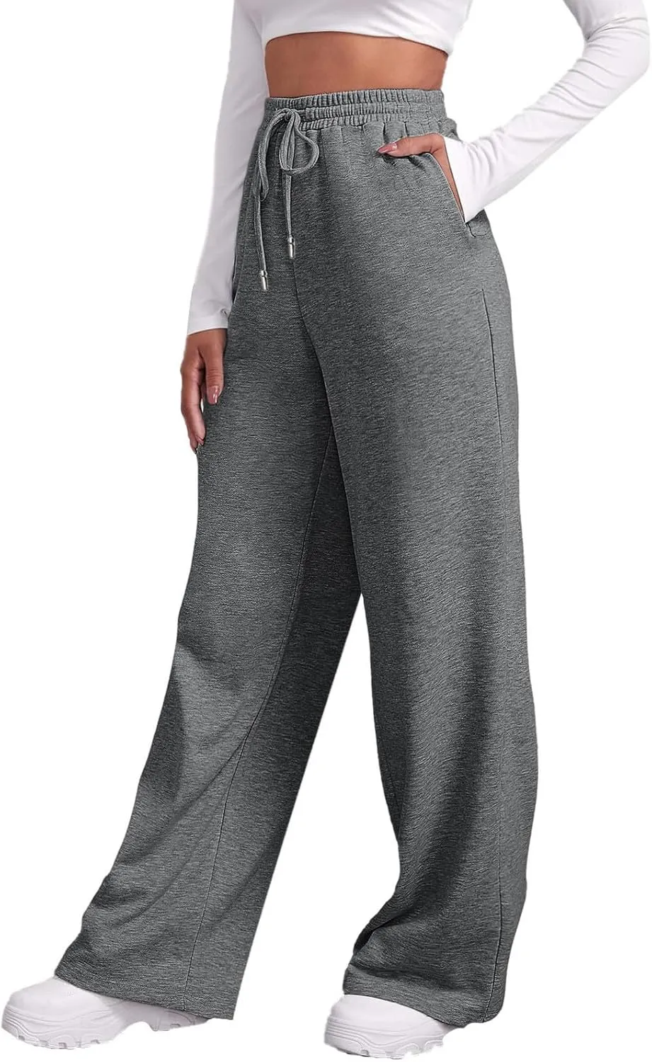 Baggy Casual Sweatpants for Women Wide Straight Leg Drawstring High Waist Pants Workout Jogger Trousers with Pockets