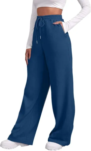 Baggy Casual Sweatpants for Women Wide Straight Leg Drawstring High Waist Pants Workout Jogger Trousers with Pockets