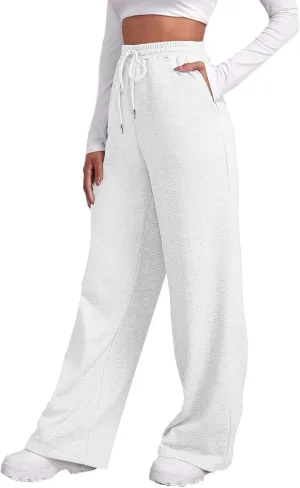 Baggy Casual Sweatpants for Women Wide Straight Leg Drawstring High Waist Pants Workout Jogger Trousers with Pockets