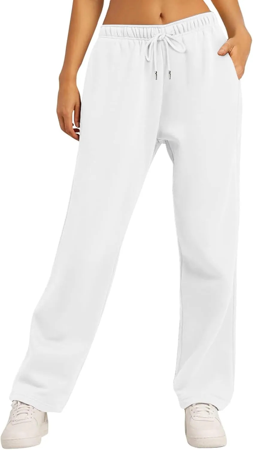Baggy Casual Sweatpants for Women Wide Straight Leg Drawstring High Waist Pants Workout Jogger Trousers with Pockets