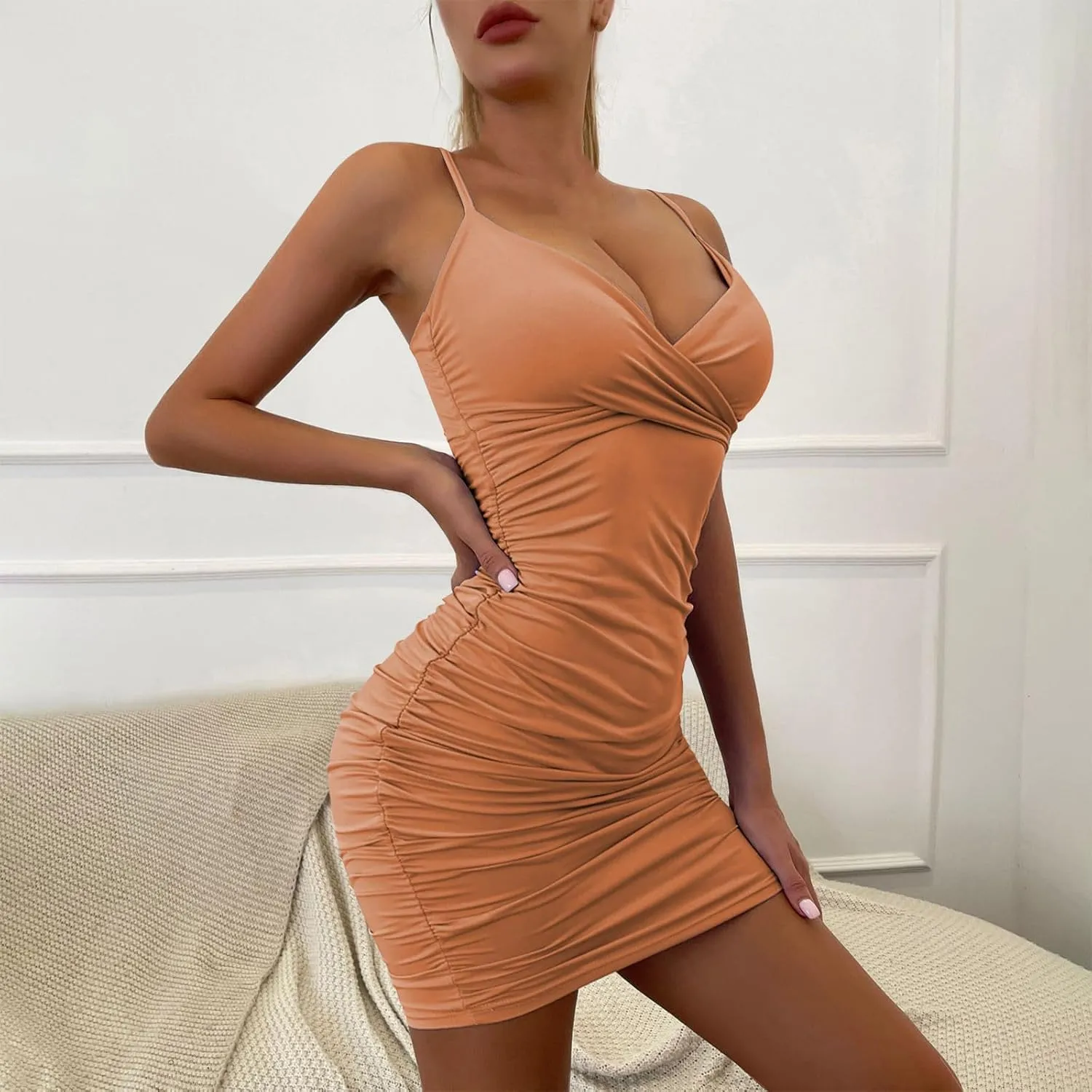Black Slip Dress for Women Sexy Spaghetti Strap Camisole Mini Bodycon Knee Length Nightwear Beach Outfits