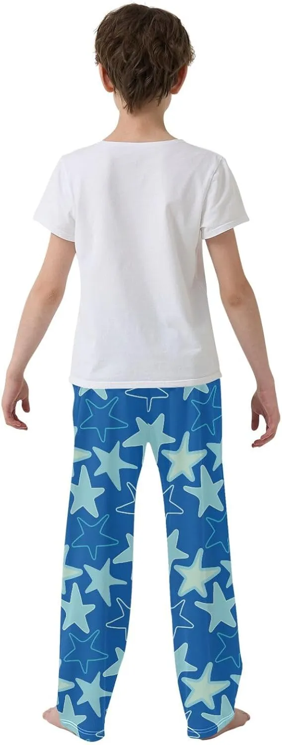 Boys' Pants Artistic Blue Stars Doodle Blue Long Bottoms Jogger Pants Elastic Waist Trousers with Pockets S-XL
