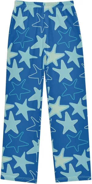 Boys' Pants Artistic Blue Stars Doodle Blue Long Bottoms Jogger Pants Elastic Waist Trousers with Pockets S-XL