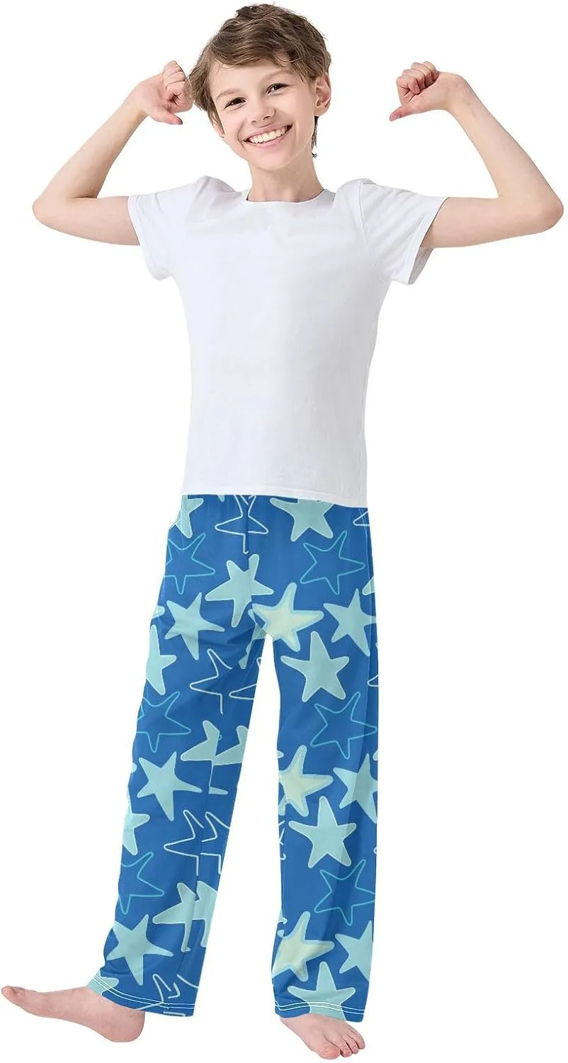 Boys' Pants Artistic Blue Stars Doodle Blue Long Bottoms Jogger Pants Elastic Waist Trousers with Pockets S-XL