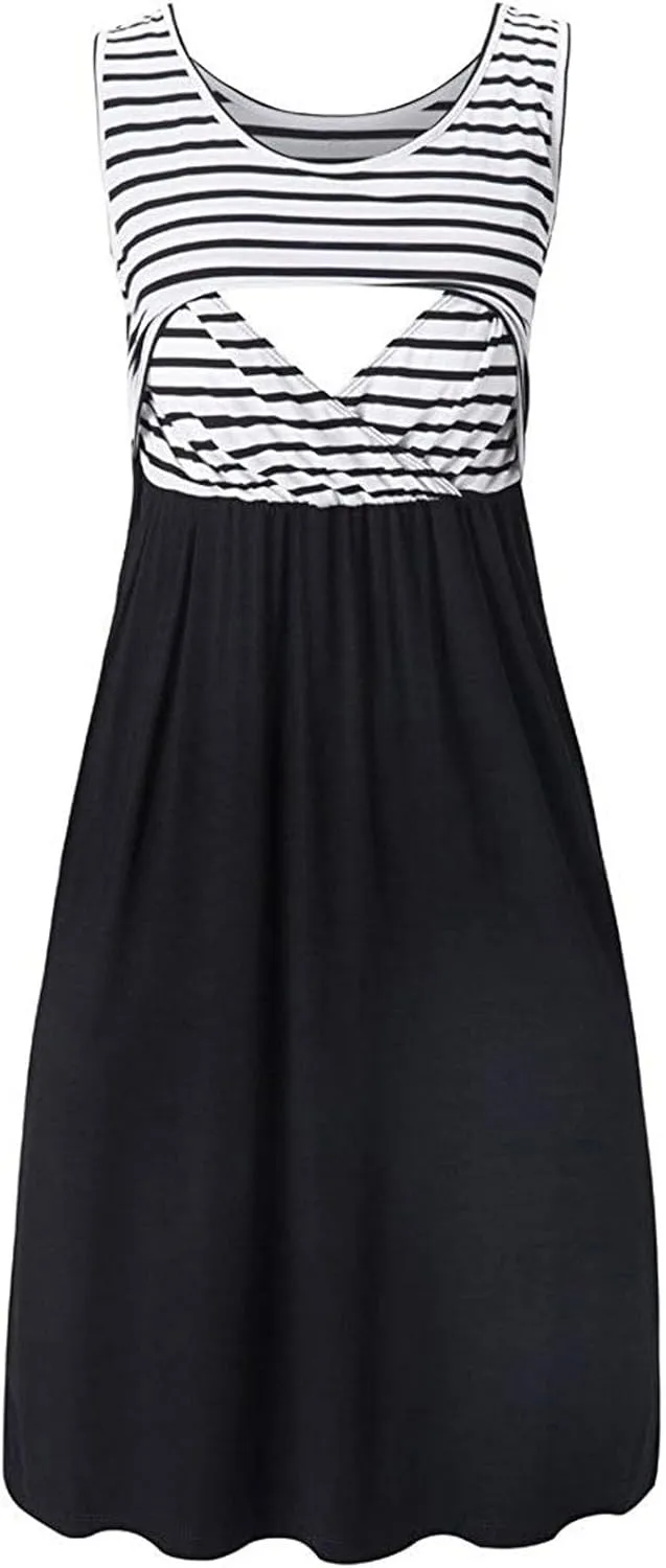 Breastfeeding Dress for Women Summer Sleeveless Maternity Nursing Dress Spaghetti Strap Floral Nursing Dress